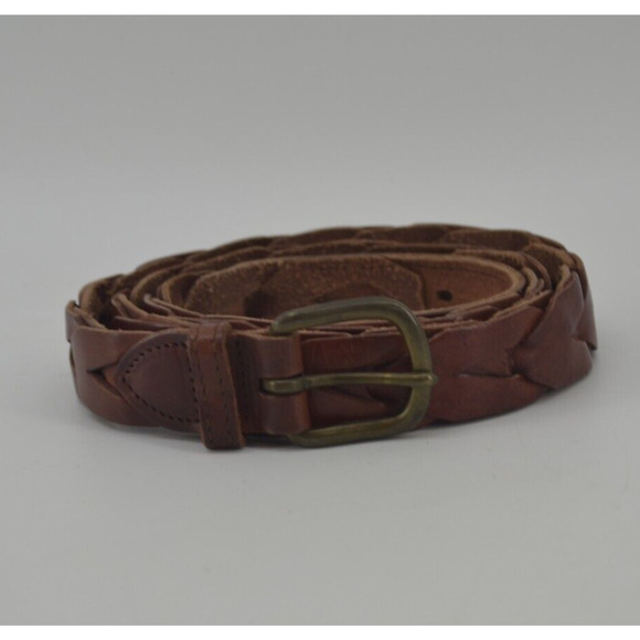 Unbranded Accessories - Women's Chain Links Brown Leather Belt Braided Brass Gold Tone Buckle Made USA